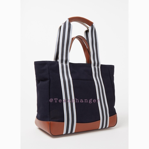 NWT Lauren Ralph Lauren Lora Stripe Detail Canvas Tote Bag Navy - Picture 6 of 16